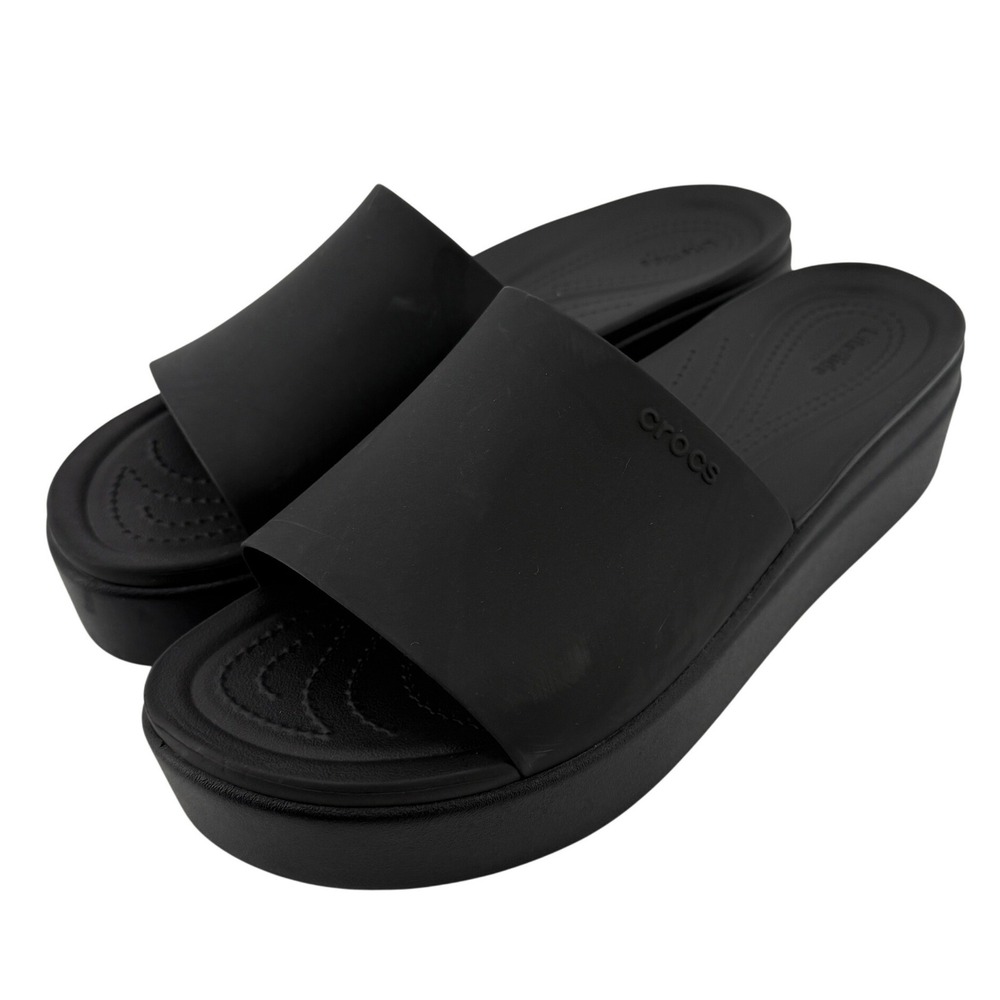 Crocs Brooklyn Slide Low Wedge Sandal Black Women 11 Platform Y2K Slip On Chunky